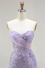 Purple Sweetheart Corset Sequin Mermaid Prom Dress With Slit