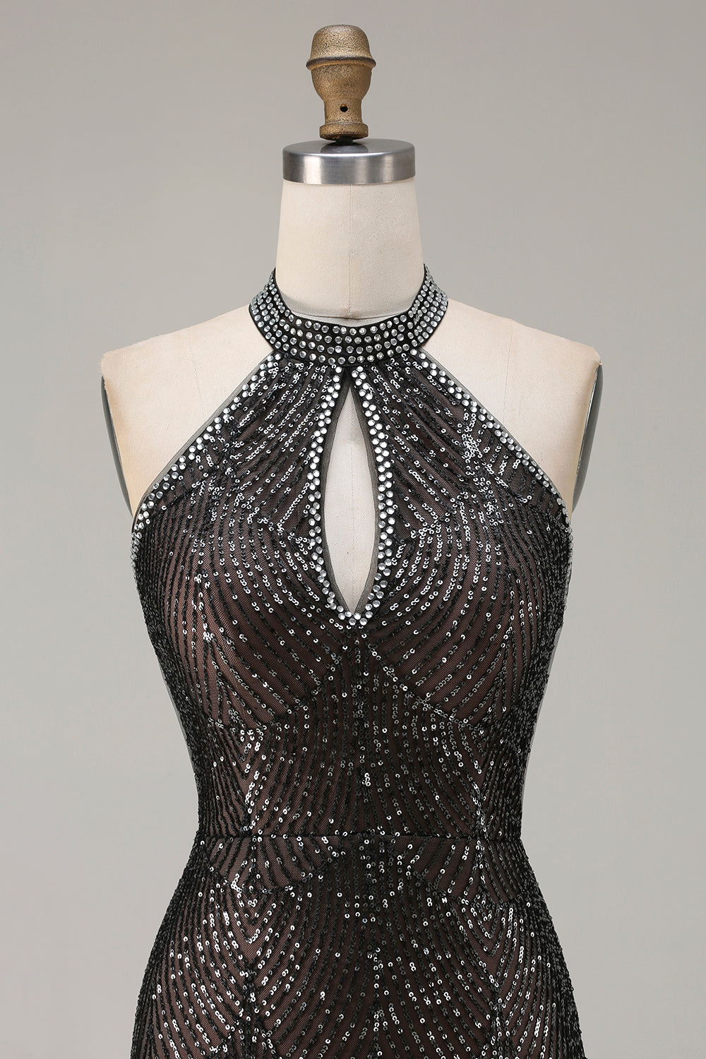Sparkly Black Halter Mermaid Prom Dress With Slit