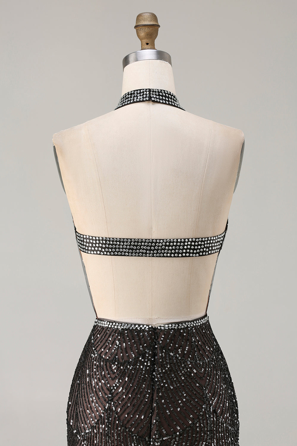 Sparkly Black Halter Mermaid Prom Dress With Slit