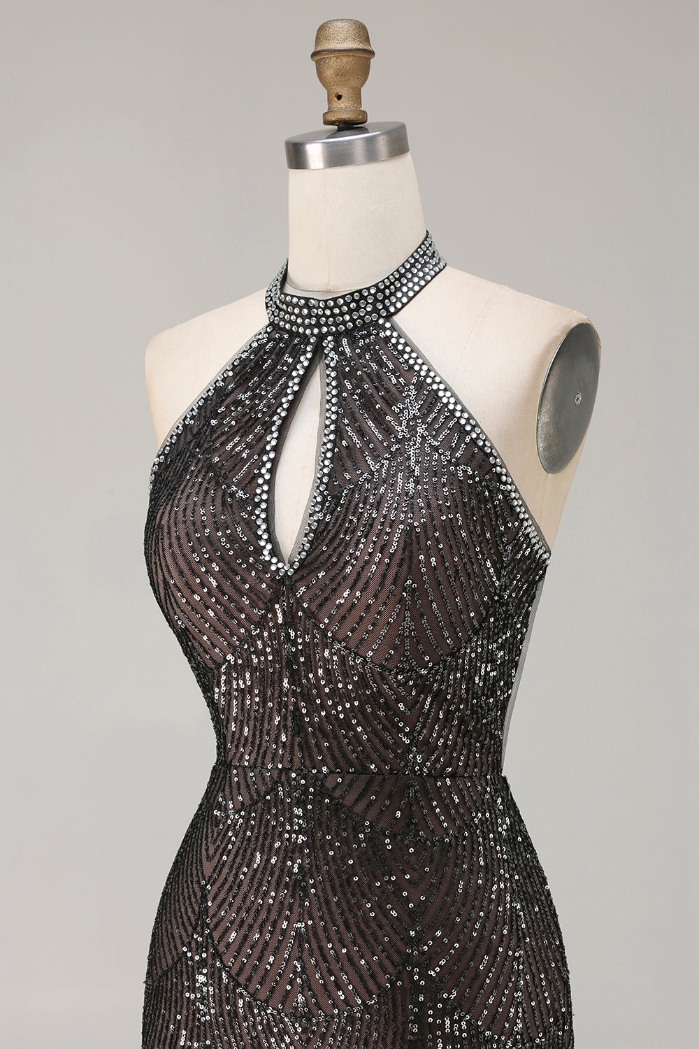 Sparkly Black Halter Mermaid Prom Dress With Slit