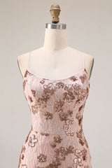 Rose Golden Embroidered Sequin Mermaid Prom Dress