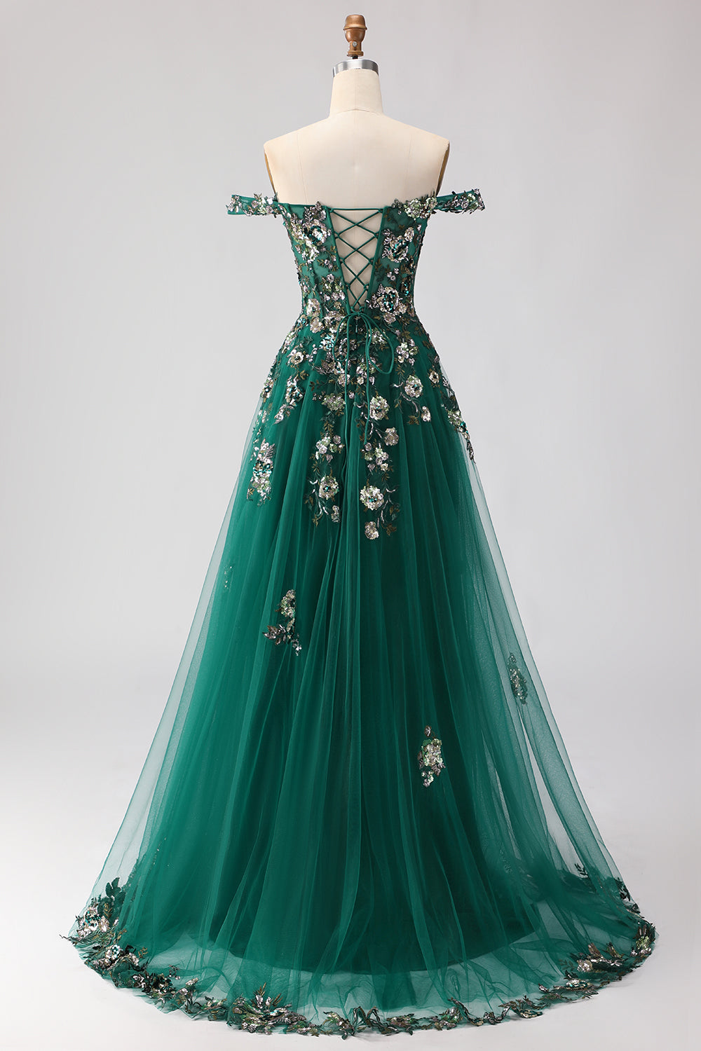 Sparkly Dark Green Off The Shoulder A Line Prom Dress