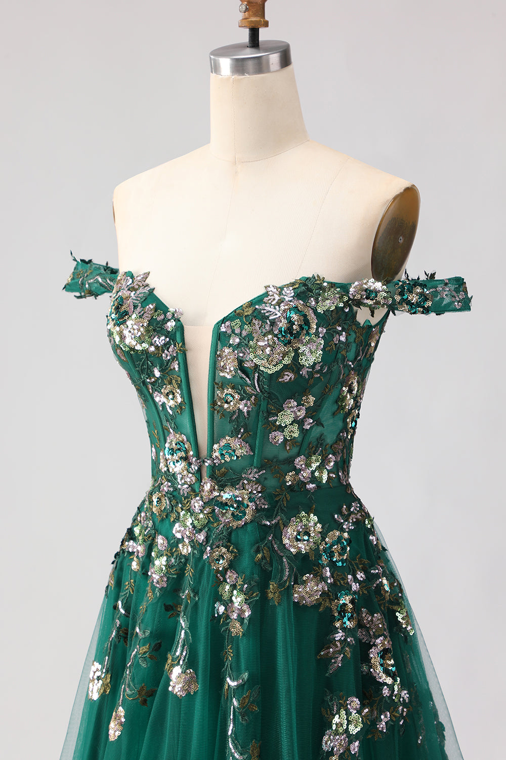 Sparkly Dark Green Off The Shoulder A Line Prom Dress