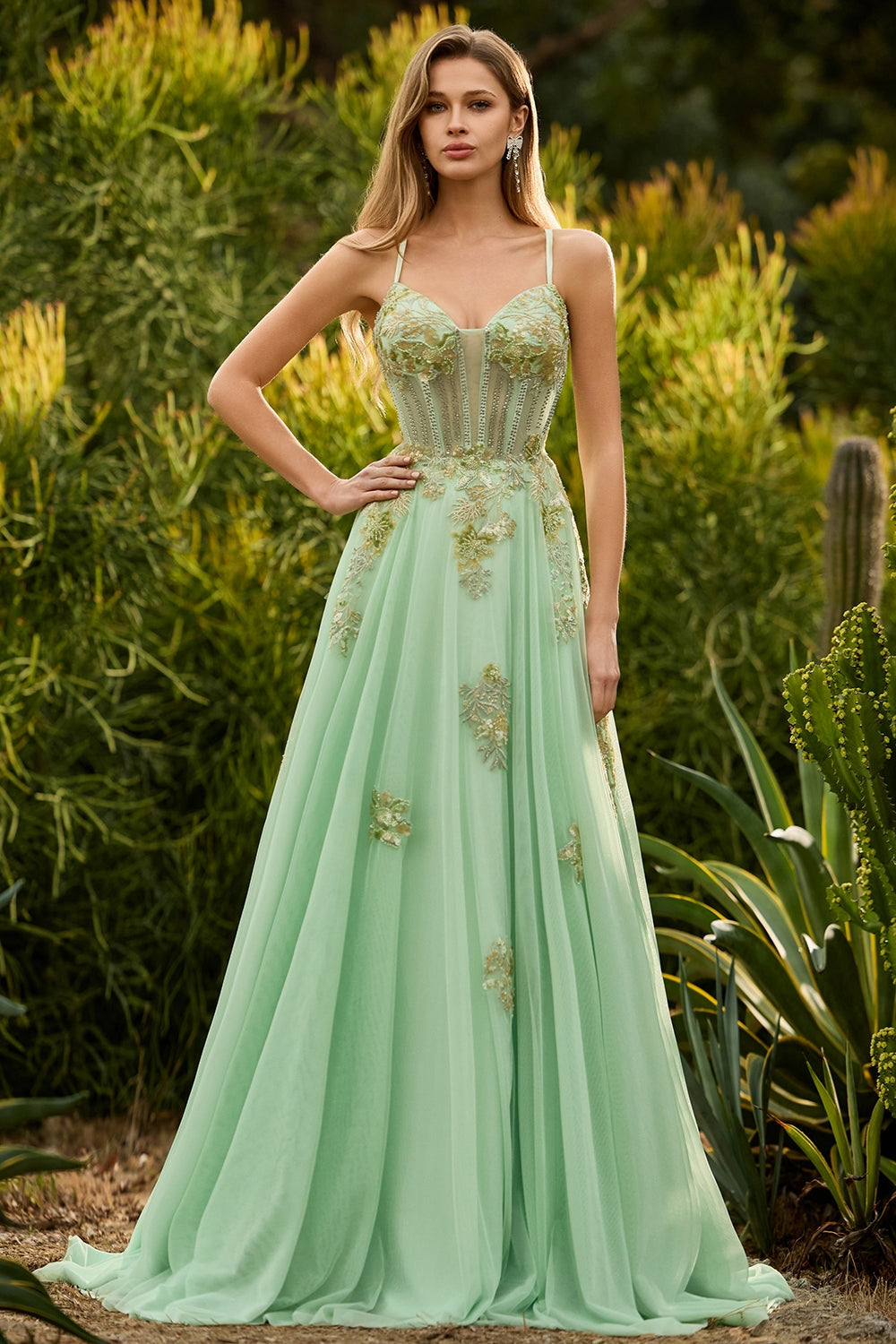 Pink A-Line Corset Beaded Prom Dress With Lace Up Back