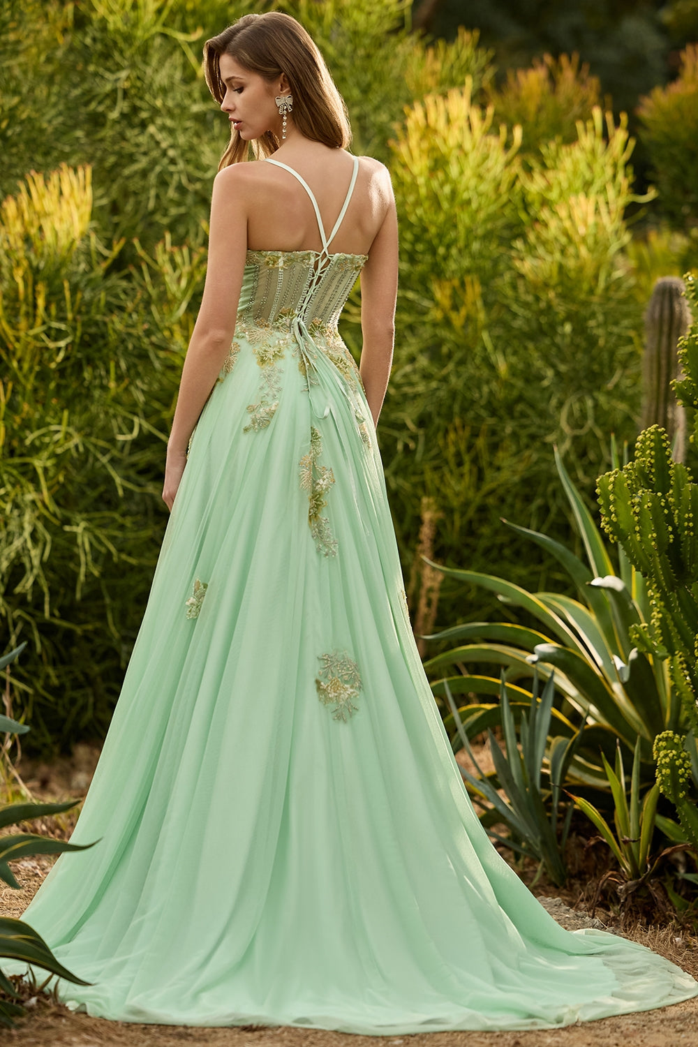 Pink A-Line Corset Beaded Prom Dress With Lace Up Back