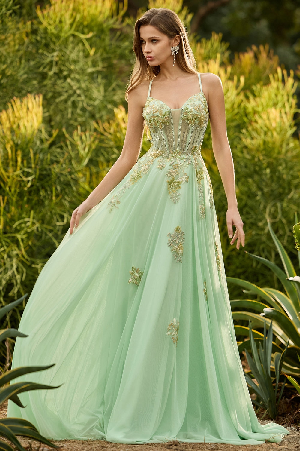 Pink A-Line Corset Beaded Prom Dress With Lace Up Back