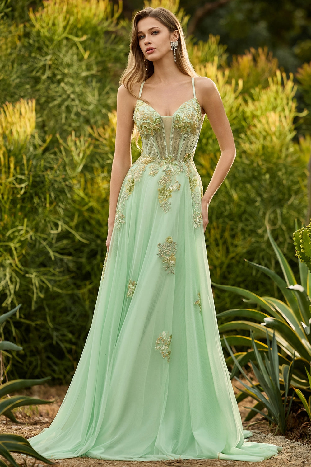 Pink A-Line Corset Beaded Prom Dress With Lace Up Back