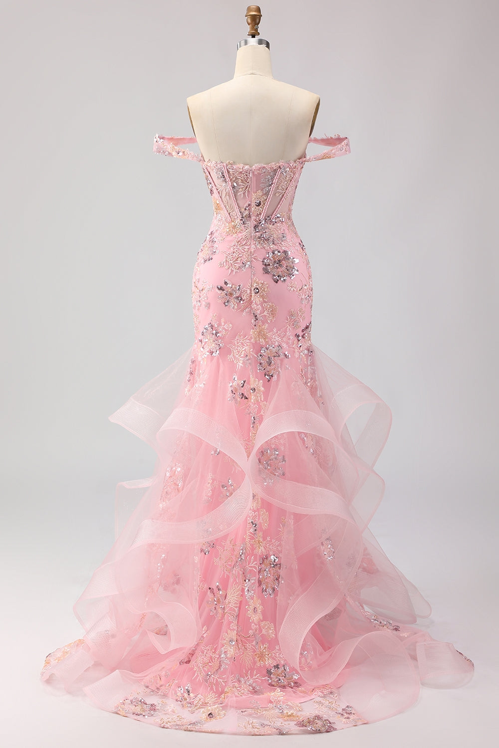 Sparkly Blush Mermaid Off The Shoulder Corset Prom Dress