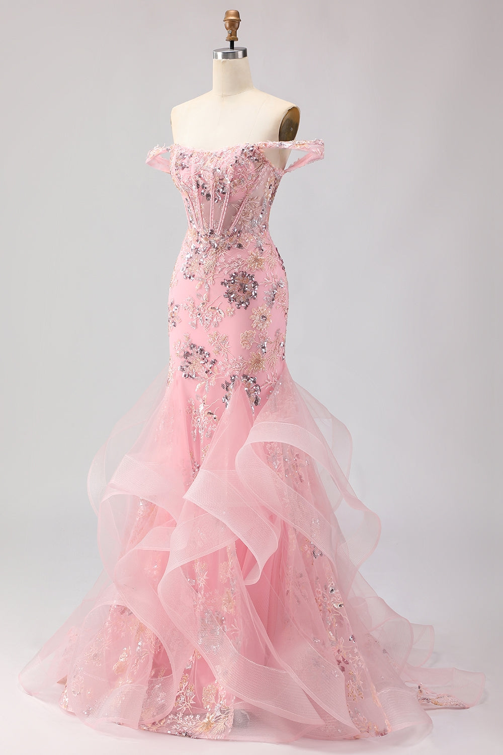 Green Floral Mermaid Off The Shoulder Corset Prom Dress With Beading