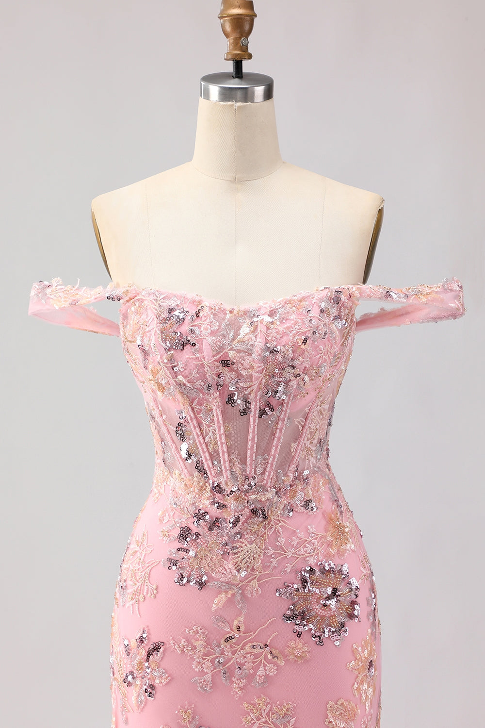 Green Floral Mermaid Off The Shoulder Corset Prom Dress With Beading