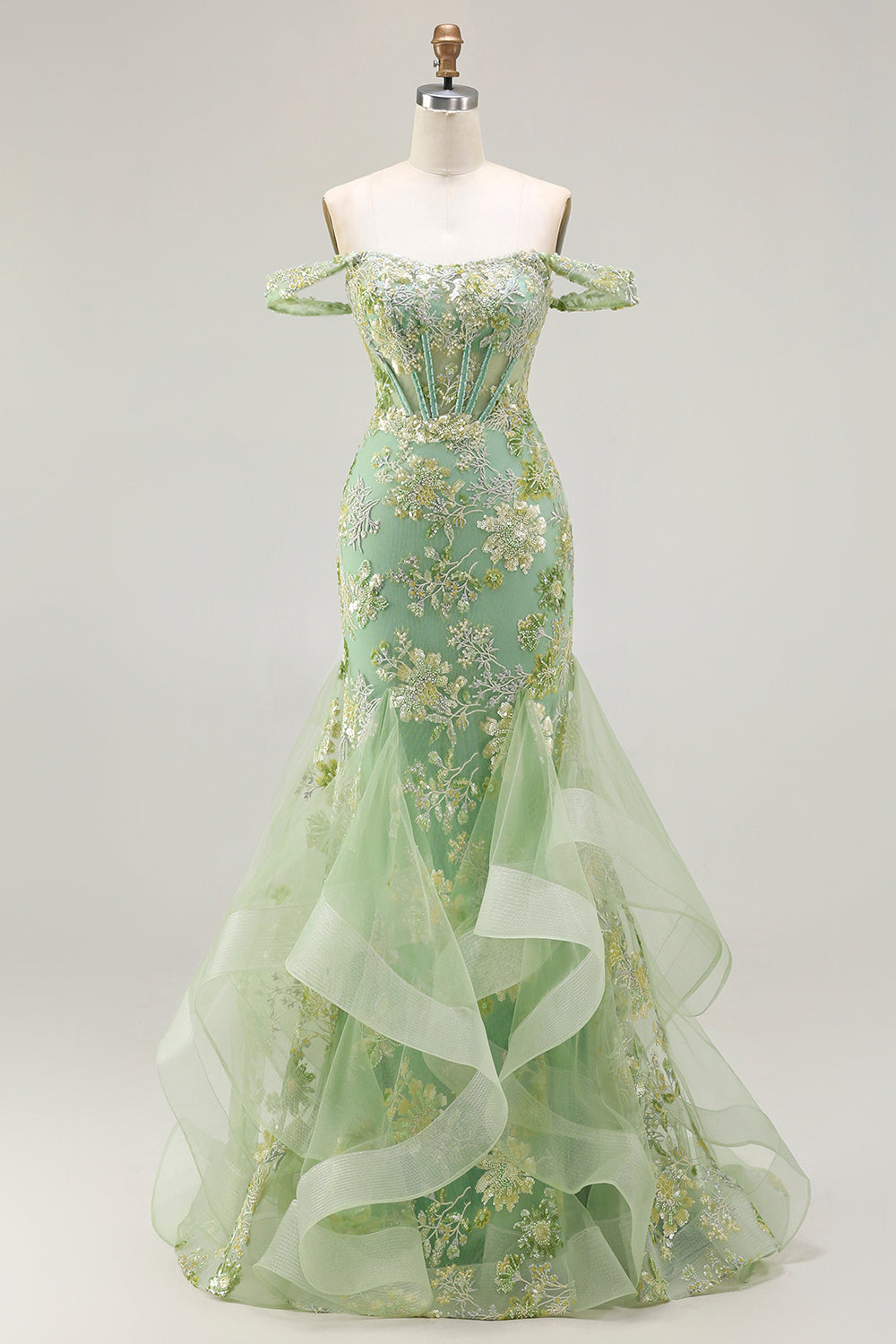 Sparkly Blush Mermaid Off The Shoulder Corset Prom Dress