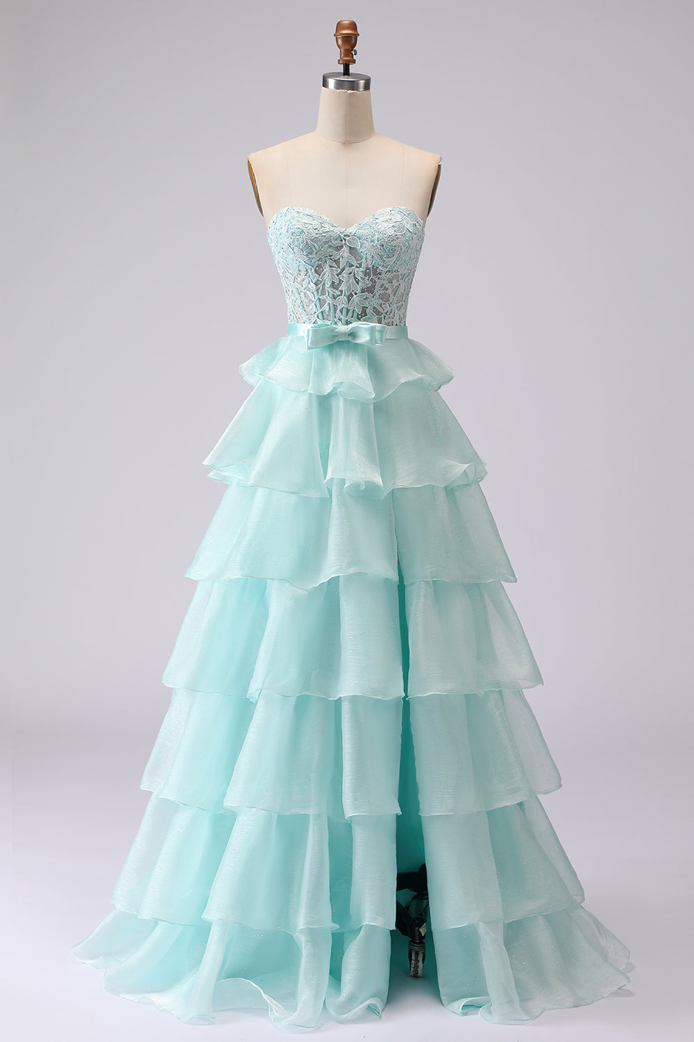 Pink Tiered Strapless Corset Beaded Prom Dress