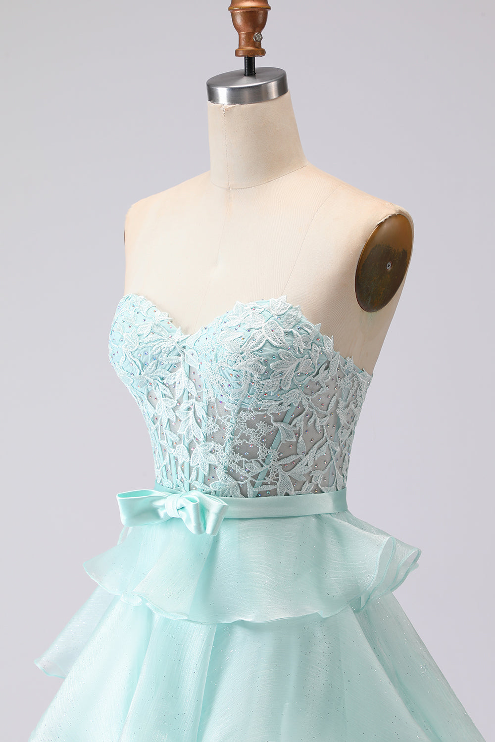 Strapless Corset Appliqued Tiered Green Prom Dress