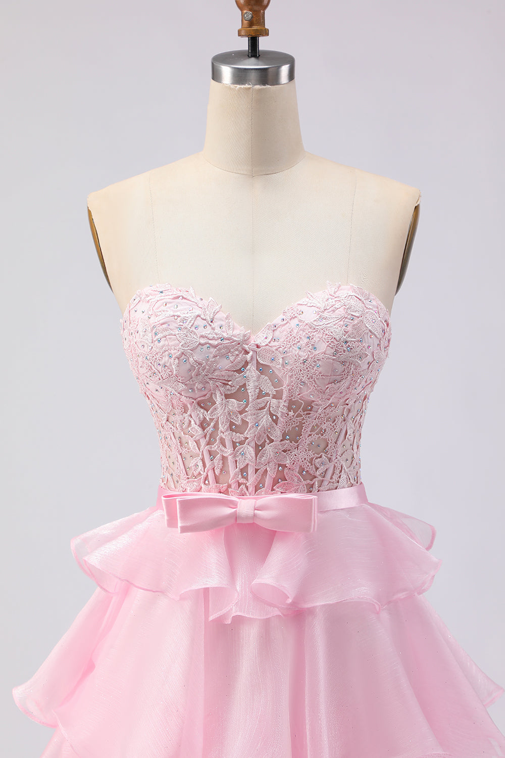 Strapless Corset Appliqued Tiered Green Prom Dress