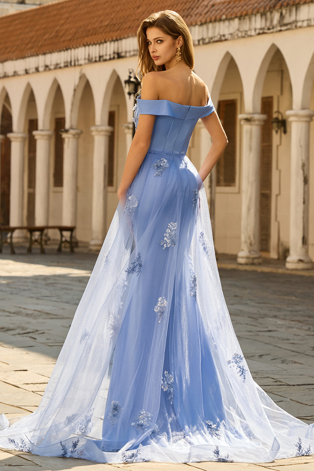 Off The Shoulder Grey Blue Mermaid Appliqued Mother Of the Bride Dress