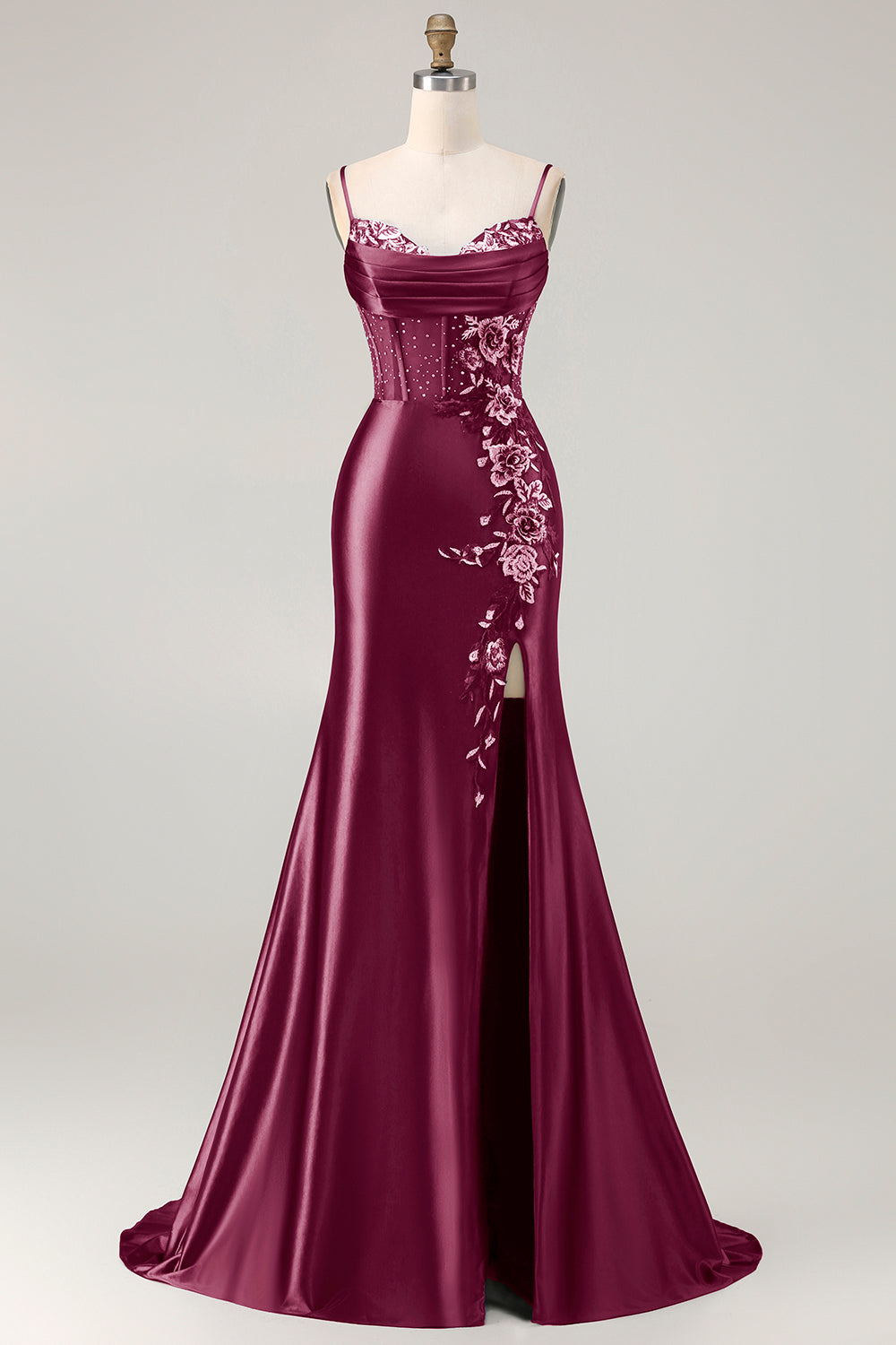 Elegant Navy Mermaid Embroidered Corset Prom Dress With Slit
