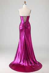 Sweetheart Fuchsia Cut Out Mermaid Prom Dress With Slit