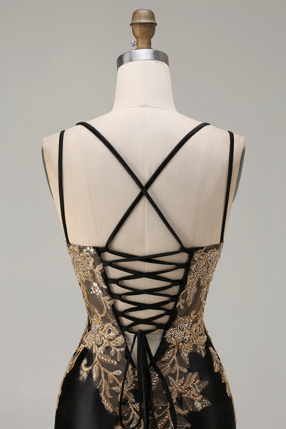 Black Mermaid Beaded Appliqued Satin Prom Dress With Slit