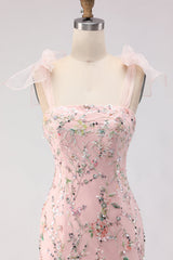 Blush Sequin Mermaid Long Prom Dress With Slit