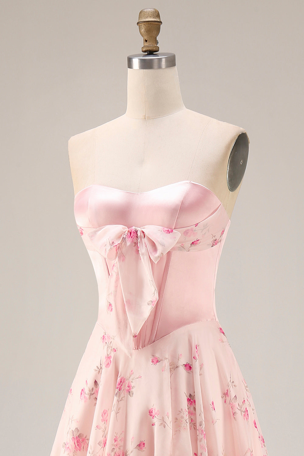 Yellow Blue Floral Strapless Corset A Line Prom Dress
