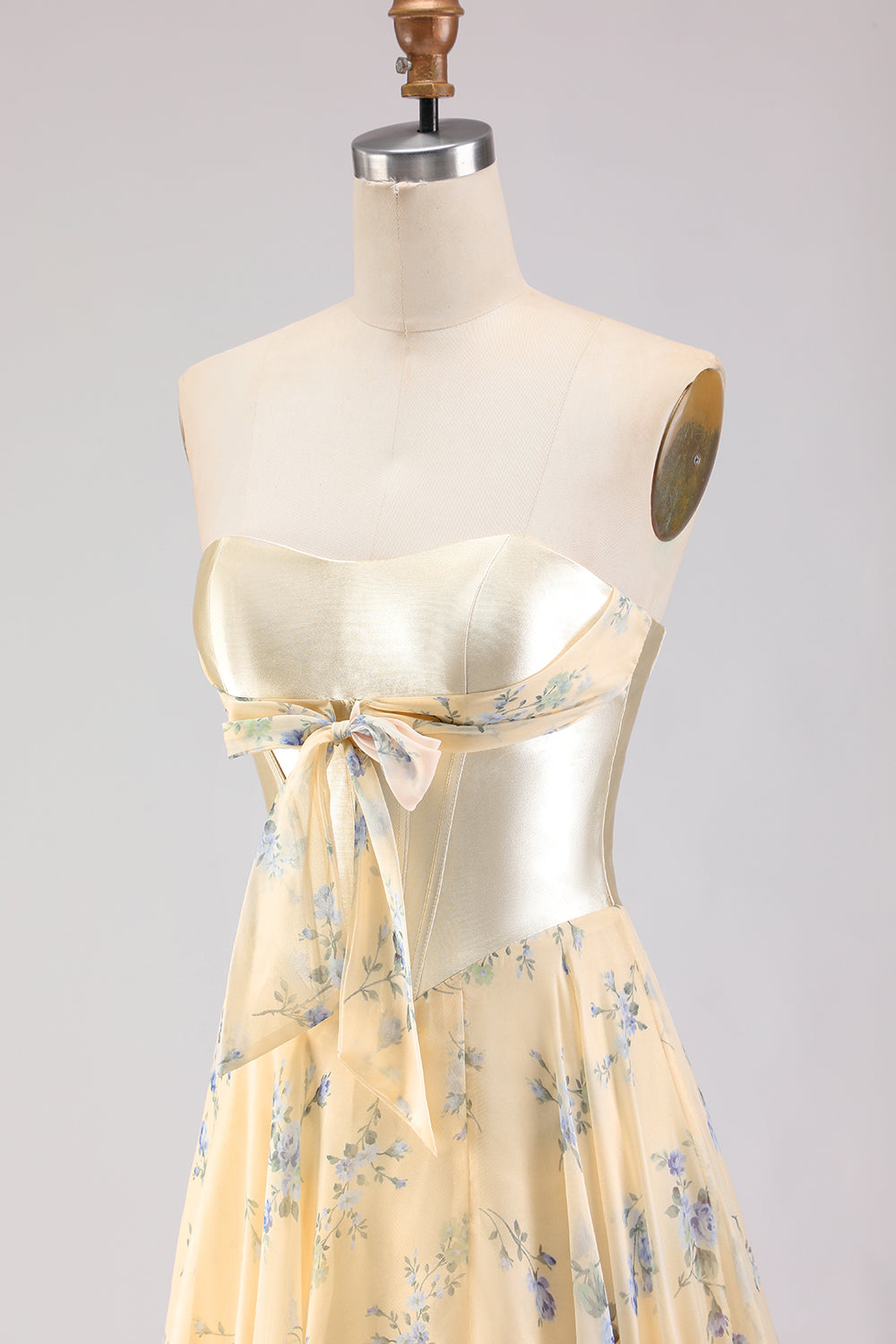 Pink Red Floral Strapless Corset A Line Prom Dress