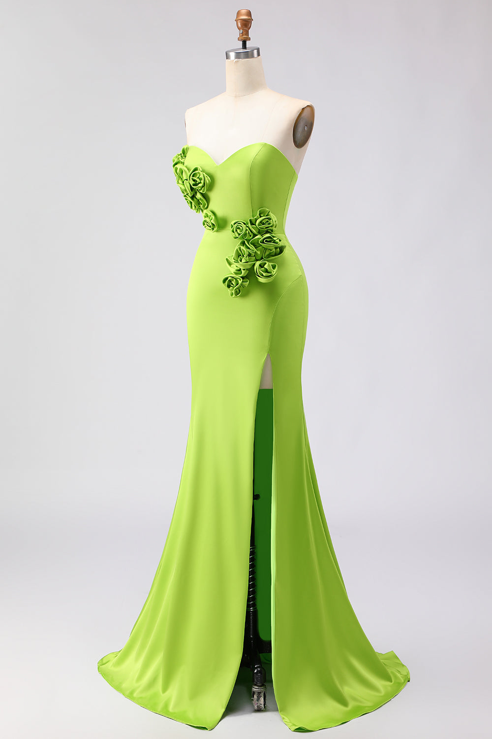 Green Mermaid 3D Flowers Strapless Prom Dress