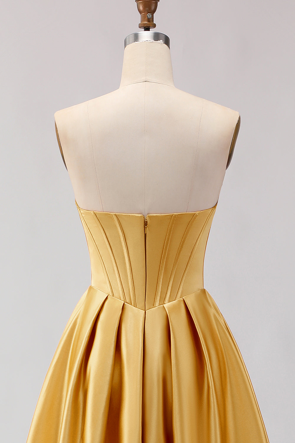 Strapless Golden Satin A Line Corset Prom Dress