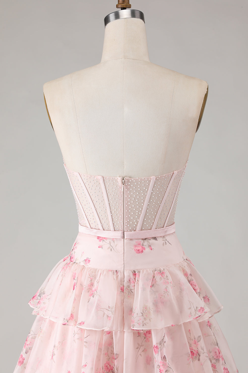 Yellow Blue Floral Strapless Corset A Line Prom Dress