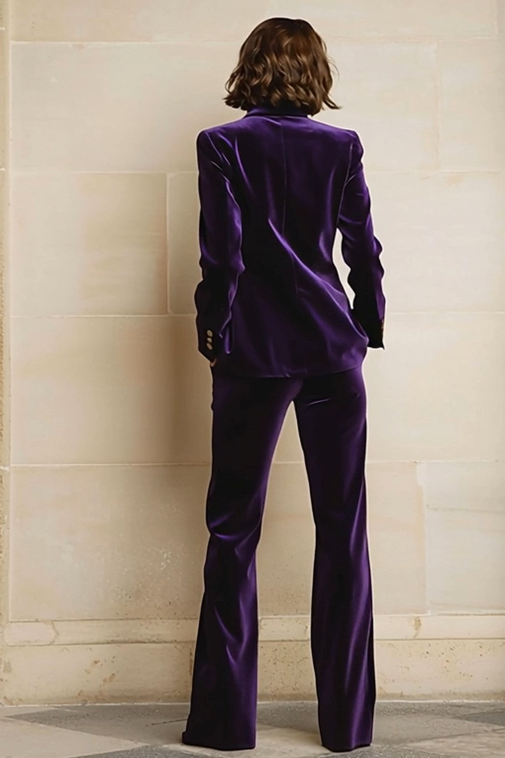 Velvet Peak Lapel Purple 2 Piece Slim Fit Women Suits