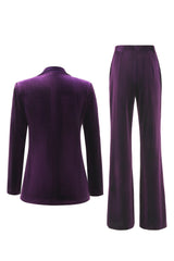 Velvet Peak Lapel Purple 2 Piece Slim Fit Women Suits