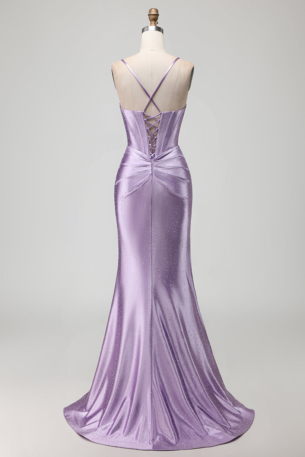 Purple Mermaid Corset Satin Beaded Prom Dress With Slit