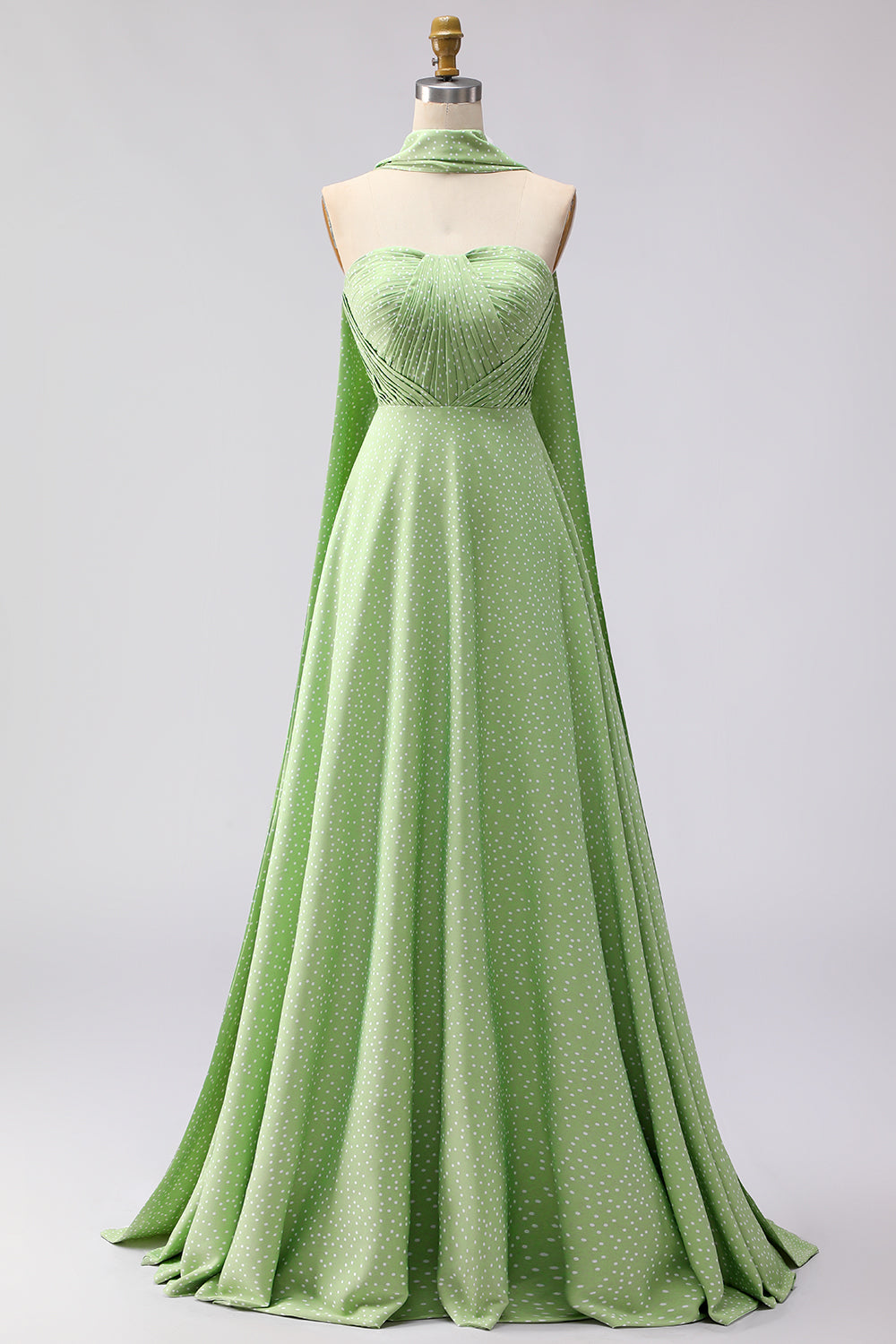 Pink White Polka Dot Strapless A Line Bridesmaid Dress