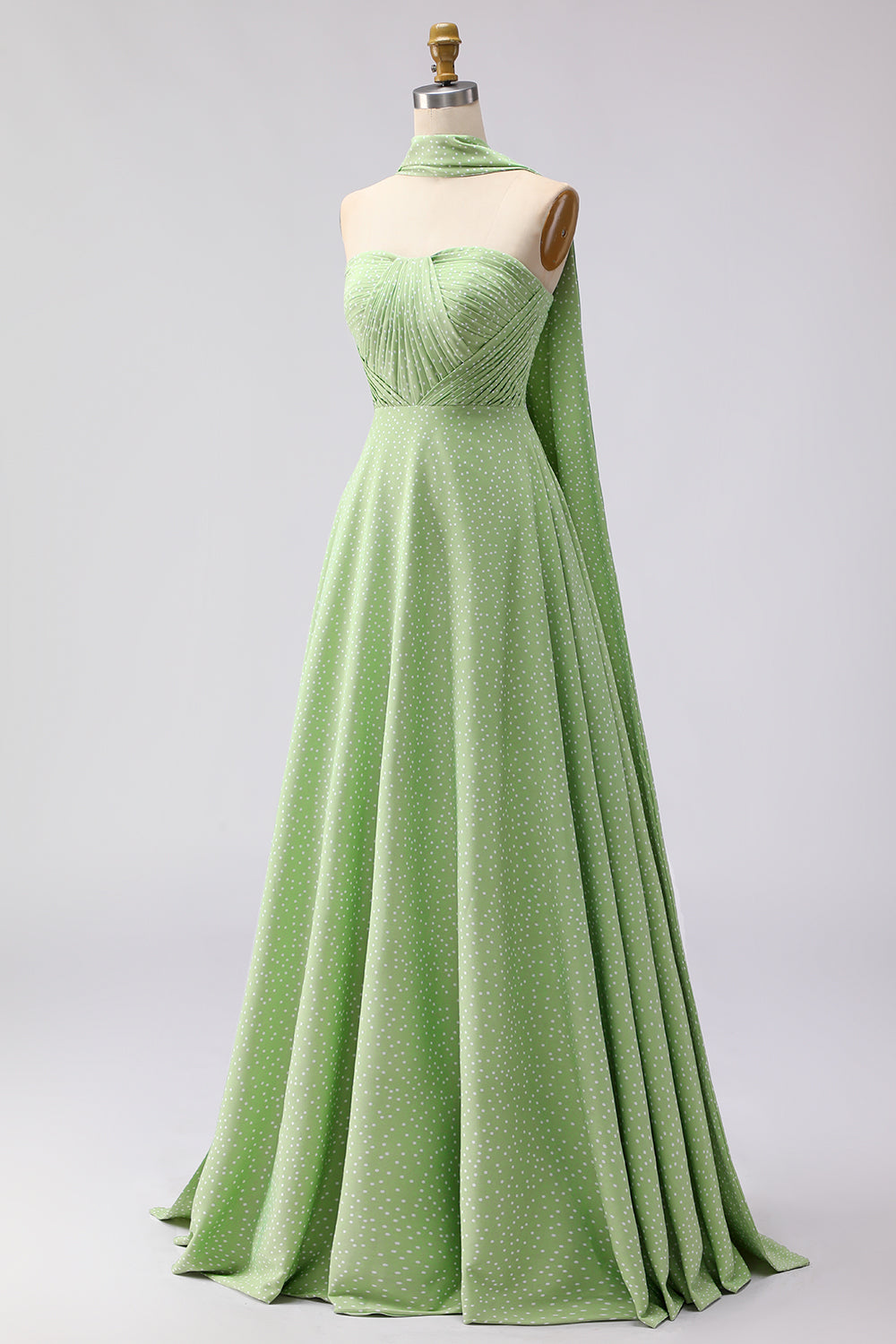Pink White Polka Dot Strapless A Line Bridesmaid Dress