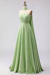 Strapless A Line Green White Polka Dot Bridesmaid Dress