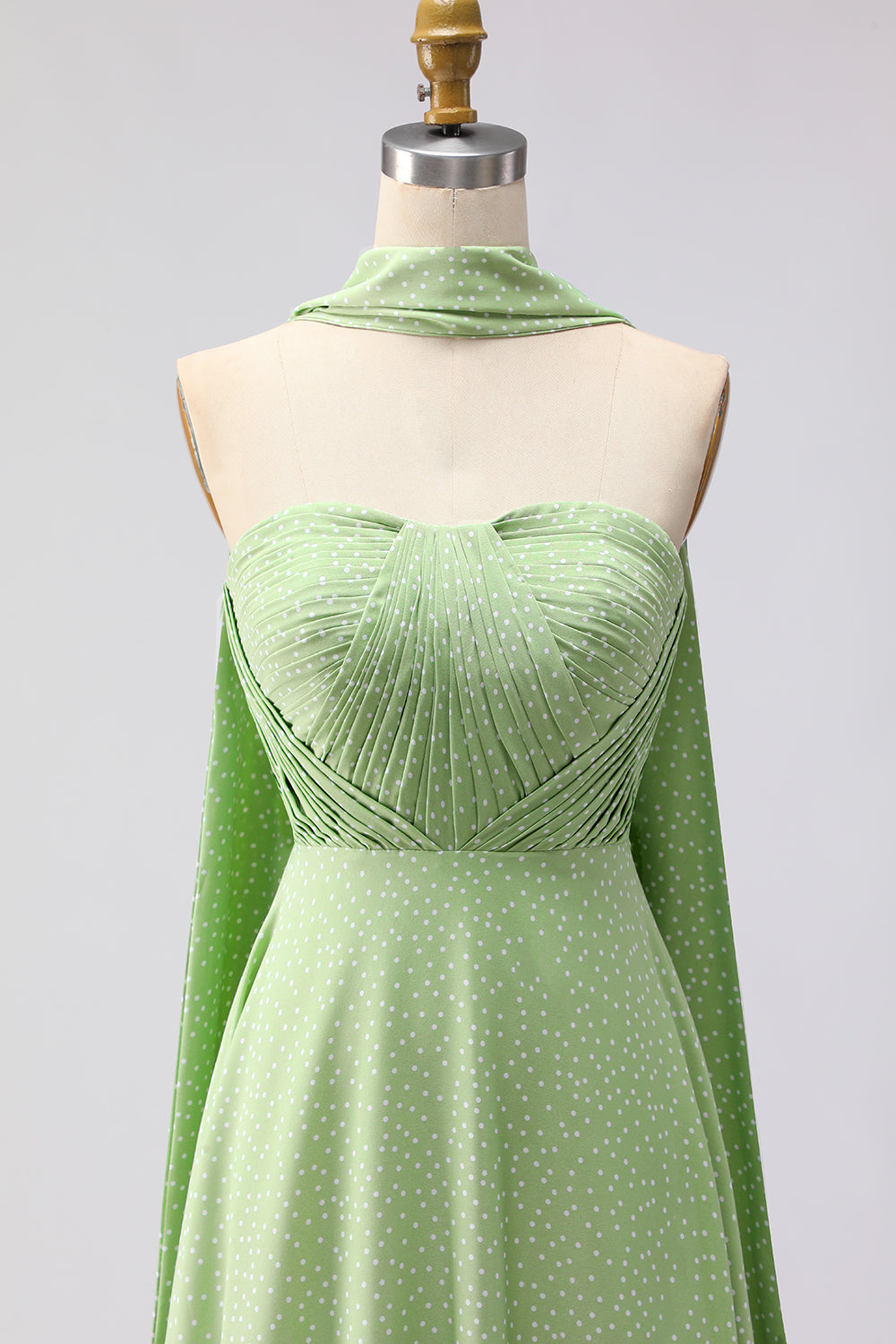 Strapless A Line Green White Polka Dot Bridesmaid Dress