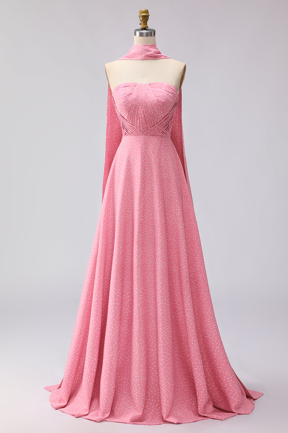 Strapless A Line Green White Polka Dot Bridesmaid Dress
