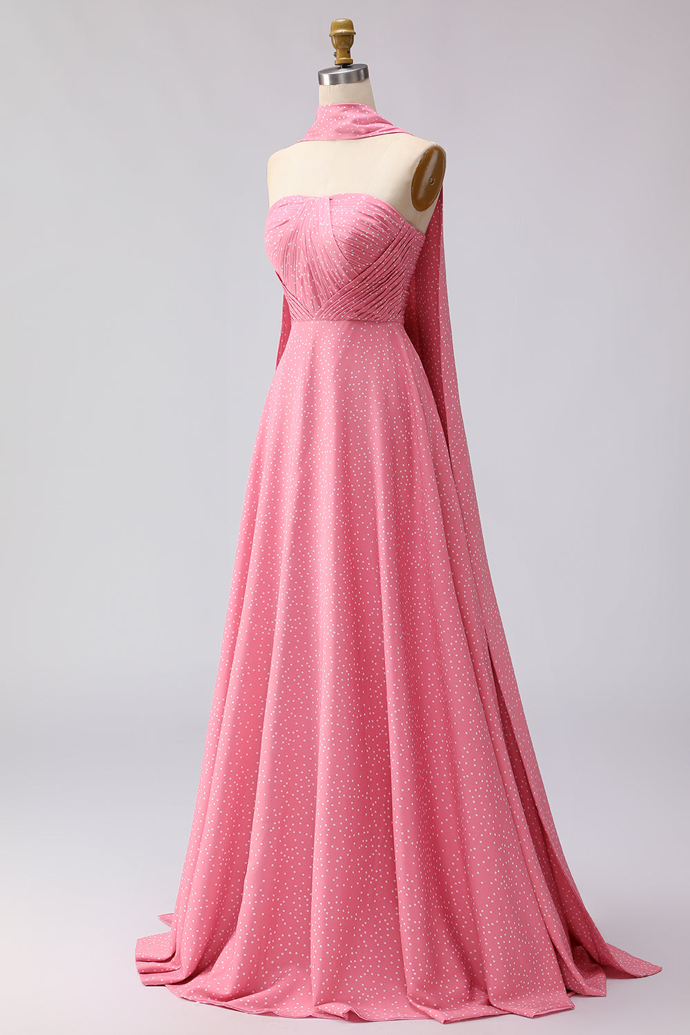 Strapless A Line Green White Polka Dot Bridesmaid Dress