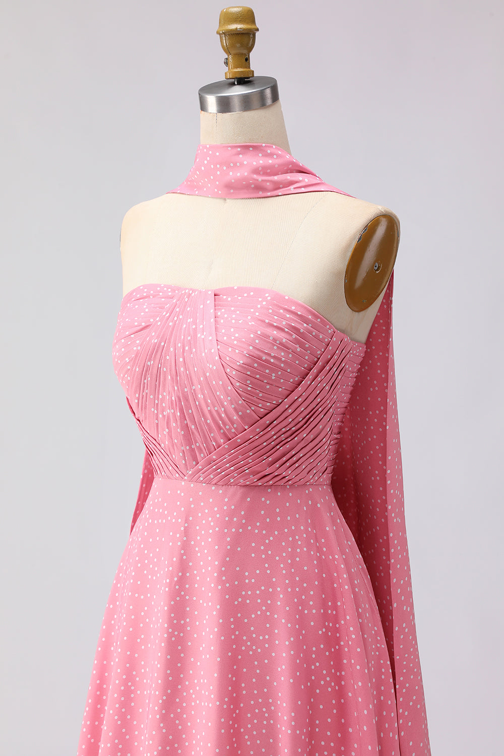 Strapless A Line Green White Polka Dot Bridesmaid Dress