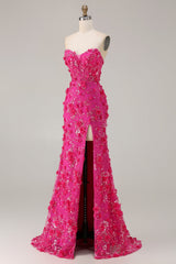 Sweetheart Fuchsia Mermaid Appliqued Prom Dress With Slit