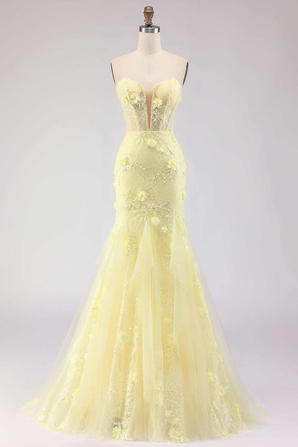 Purple Strapless Lace Mermaid Prom Dress With 3D Flowers