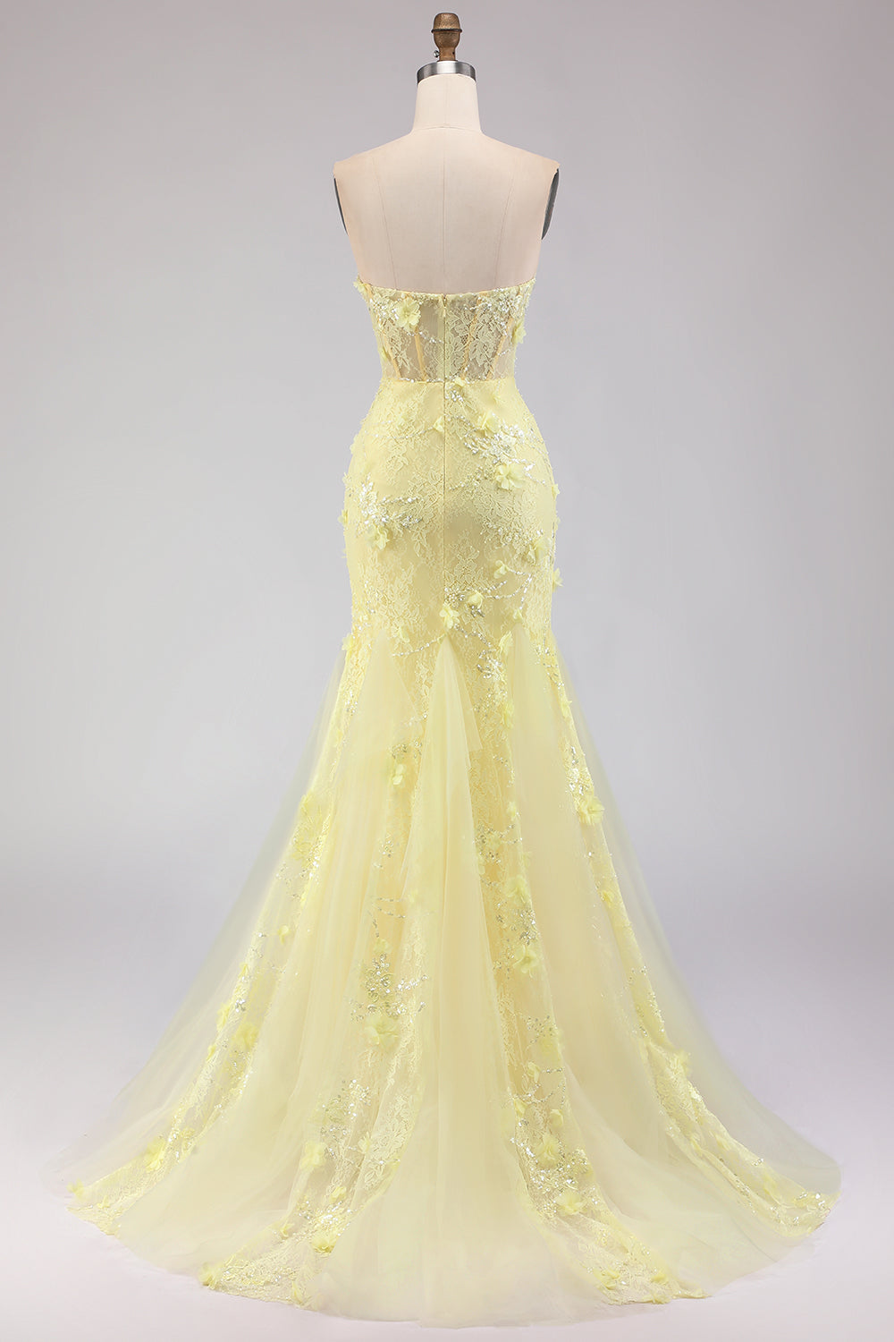 Purple Strapless Lace Mermaid Prom Dress With 3D Flowers