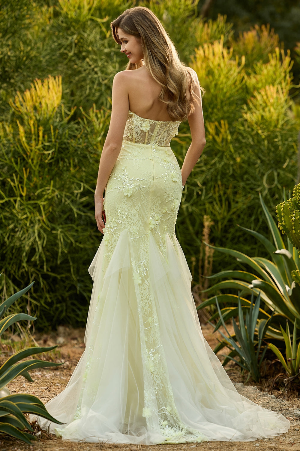 Purple Strapless Lace Mermaid Prom Dress With 3D Flowers