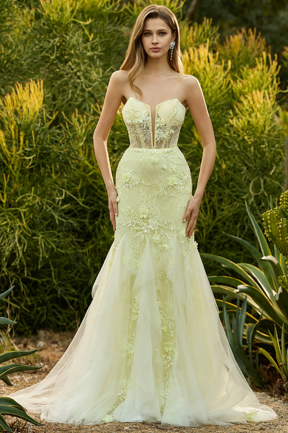 Purple Strapless Lace Mermaid Prom Dress With 3D Flowers