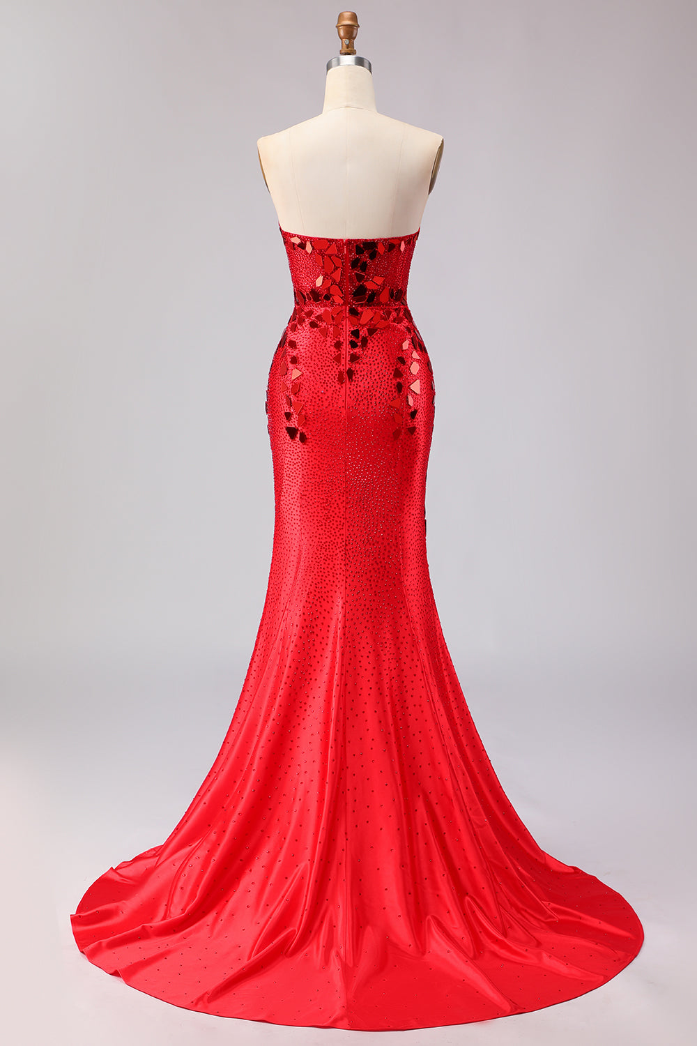 Sparkly Red Mermaid Strapless Beaded Prom Dress