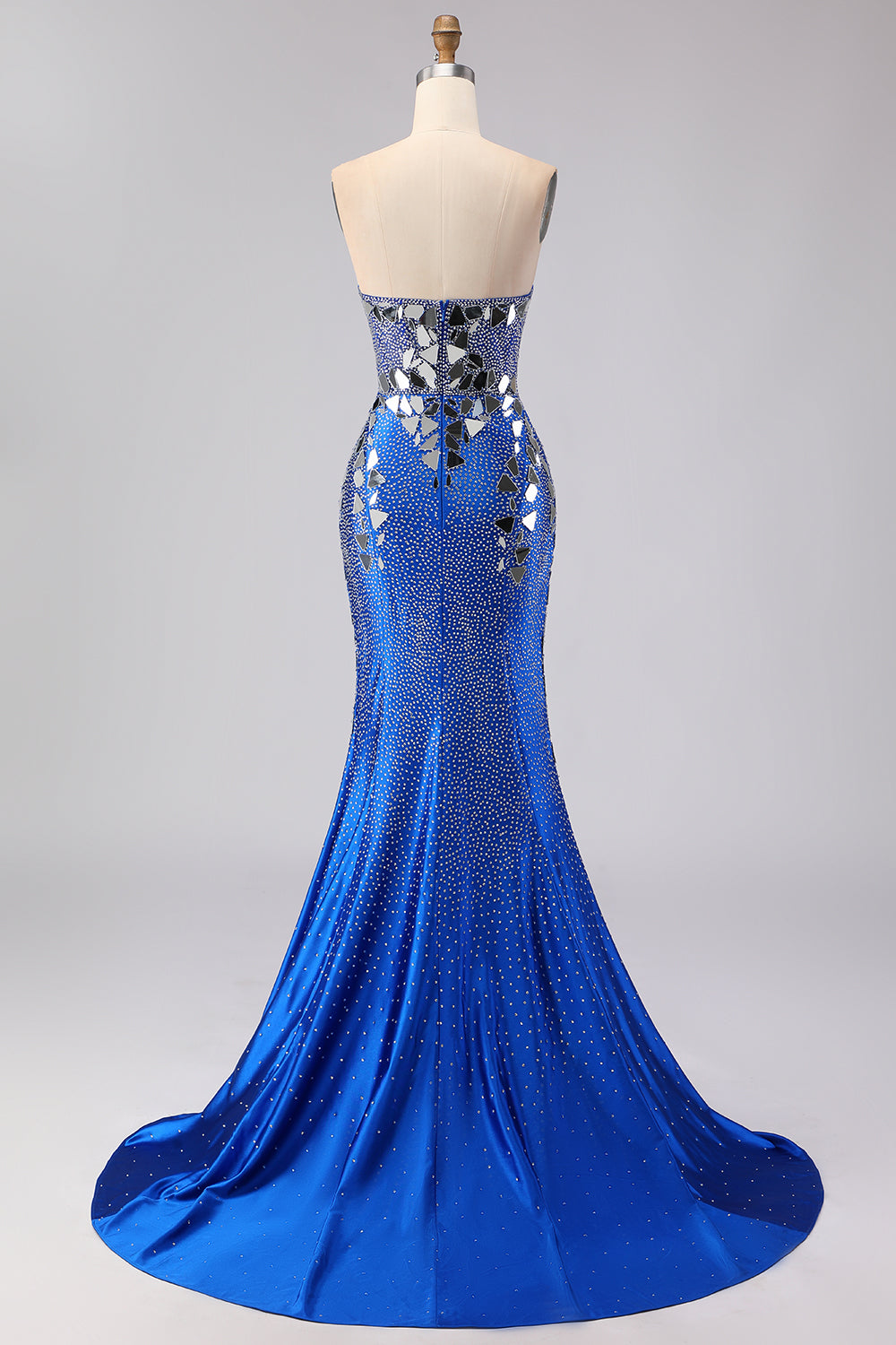 Sparkly Mermaid Royal Blue Strapless Beaded Prom Dress