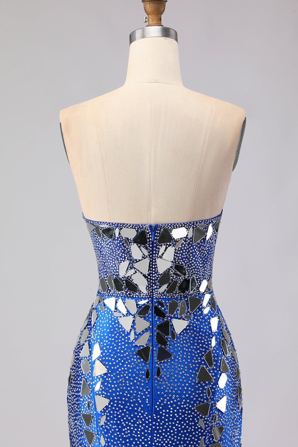 Sparkly Mermaid Royal Blue Strapless Beaded Prom Dress