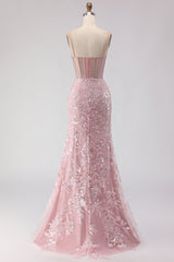 Sparkly Blush Mermaid Corset Prom Dress
