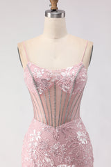 Sparkly Blush Mermaid Corset Prom Dress