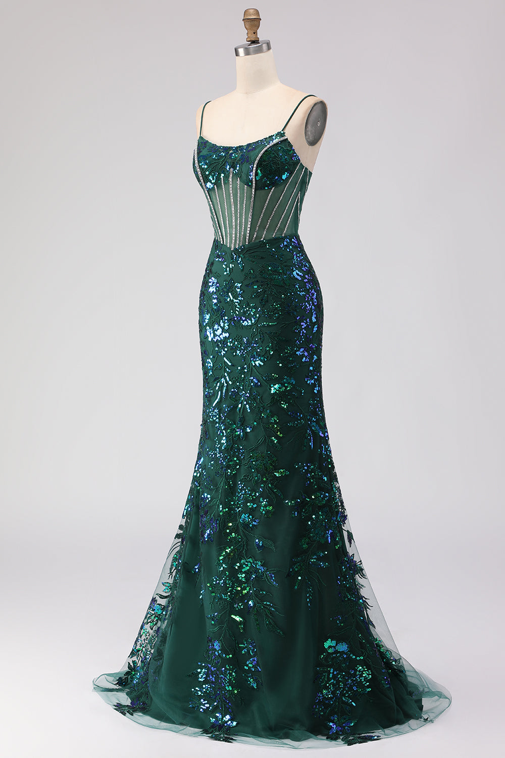 Sparkly Blush Mermaid Corset Prom Dress