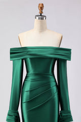 Dark Green Mermaid Off the Shoulder Satin Prom Dress
